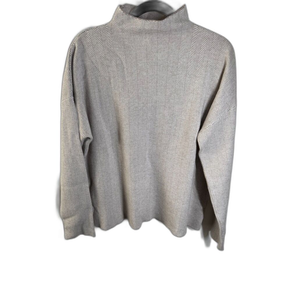 Christian Siriano New York Women’s XL Herringbone Mock Neck Sweater Beige Taupe